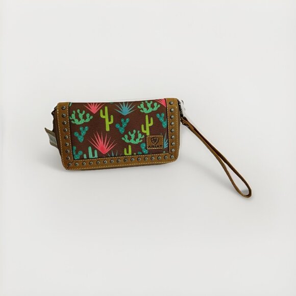 Ariat Cruiser Cactus Floral Wallet Clutch w Studs Wristlet Southwestern Cowgirl - Picture 1 of 5